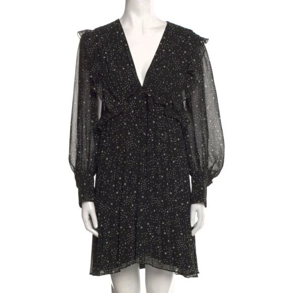 The Kooples Shooting Stars Pleated Ruffle Mini Dress Black White Chiffon 3 L - Picture 4 of 11